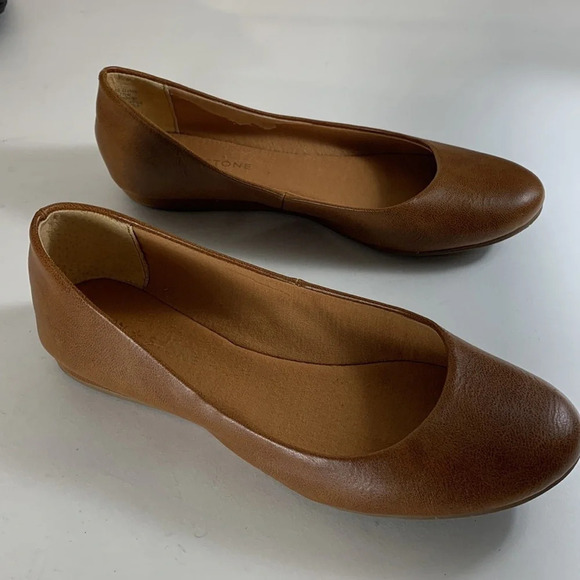 Sun & stone eliana black and cognac faux leather ballet flats lot basic neutral - Picture 11 of 12